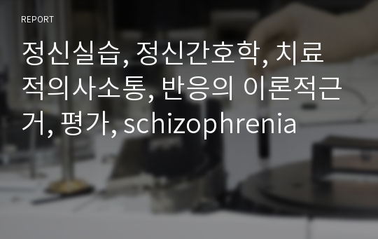 정신실습, 정신간호학, 치료적의사소통, 반응의 이론적근거, 평가, schizophrenia