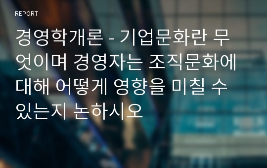 경영학개론 - 기업문화란 무엇이며 경영자는 조직문화에 대해 어떻게 영향을 미칠 수 있는지 논하시오