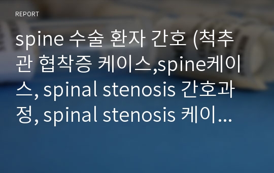 spine 수술 환자 간호 (척추관 협착증 케이스,spine케이스, spinal stenosis 간호과정, spinal stenosis 케이스, 척추관 협착증 간호과정, 척추관 협착증 CASE   )