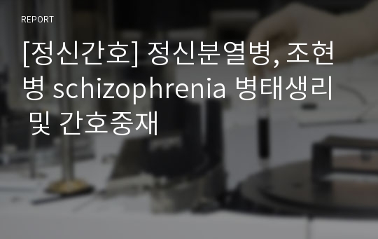 [정신간호] 정신분열병, 조현병 schizophrenia 병태생리 및 간호중재