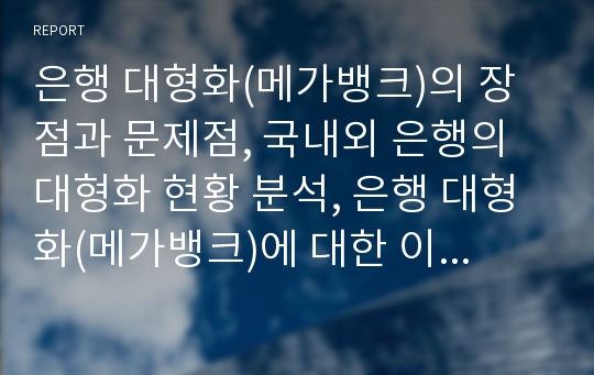 은행 대형화(메가뱅크)의 장점과 문제점, 국내외 은행의 대형화 현황 분석, 은행 대형화(메가뱅크)에 대한 이론적 분석, 은행 대형화(메가뱅크)의 원인