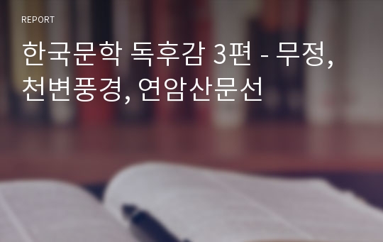 한국문학 독후감 3편 - 무정, 천변풍경, 연암산문선