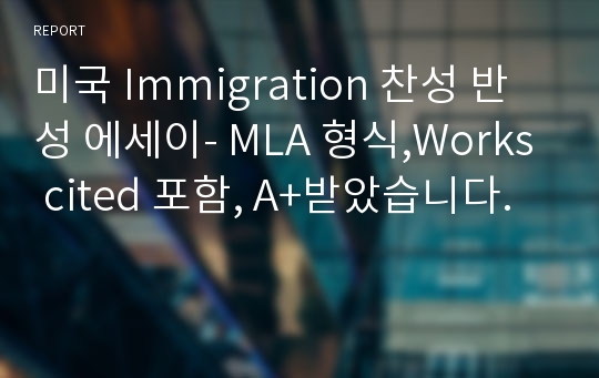 미국 Immigration 찬성 반성 에세이- MLA 형식,Works cited 포함, A+받았습니다.
