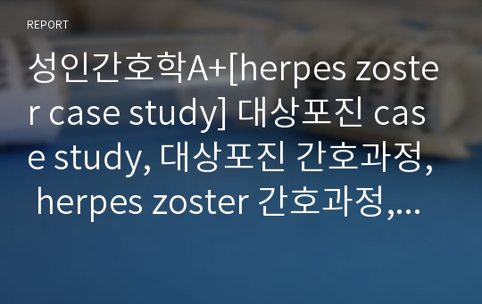 성인간호학A+[herpes zoster case study] 대상포진 case study, 대상포진 간호과정, herpes zoster 간호과정, herpes zoster case study