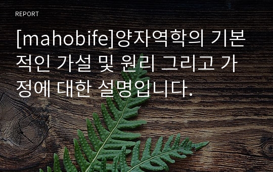 [mahobife]양자역학의 기본적인 가설 및 원리 그리고 가정에 대한 설명입니다.