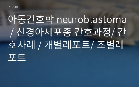 아동간호학 neuroblastoma / 신경아세포종 간호과정/ 간호사례 / 개별레포트/ 조별레포트