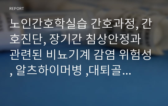 노인간호학실습 간호과정, 간호진단, 장기간 침상안정과 관련된 비뇨기계 감염 위험성, 알츠하이머병 ,대퇴골 부분의 골절, 보행 및 이동의 이상, 방광신경근육 기능장애