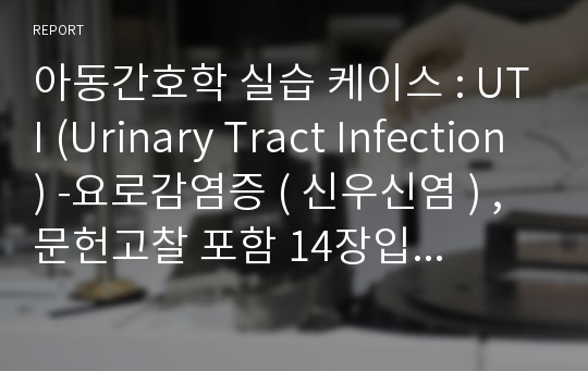 아동간호학 실습 케이스 : UTI (Urinary Tract Infection) -요로감염증 ( 신우신염 ) , 문헌고찰 포함 14장입니다