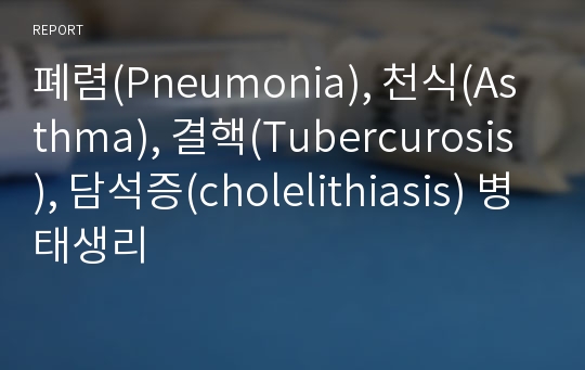 폐렴(Pneumonia), 천식(Asthma), 결핵(Tubercurosis), 담석증(cholelithiasis) 병태생리