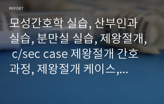 모성간호학 실습, 산부인과 실습, 분만실 실습, 제왕절개, c/sec case 제왕절개 간호과정, 제왕절개 케이스, 제왕절개 간호과정, 제왕절개 케이스, 저혈압, 저혈량성 쇼크의 가능성, 이차적인 혈액소실에 따른 빈혈 가능성, 기도확보에 따른 문제발생 가능성, 전해질 불균형의 가능성, 절개부위의 통증 간호과정