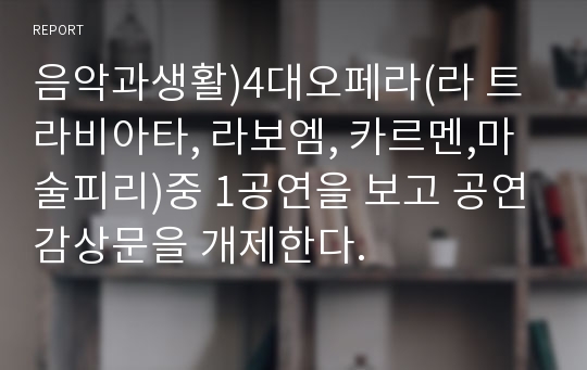 음악과생활)4대오페라(라 트라비아타, 라보엠, 카르멘,마술피리)중 1공연을 보고 공연감상문을 개제한다.