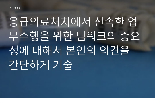 응급의료처치에서 신속한 업무수행을 위한 팀워크의 중요성에 대해서 본인의 의견을 간단하게 기술