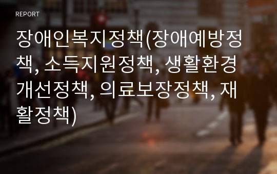 장애인복지정책(장애예방정책, 소득지원정책, 생활환경개선정책, 의료보장정책, 재활정책)