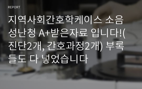 지역사회간호학케이스 소음성난청 A+받은자료 입니다!(진단2개, 간호과정2개) 부록들도 다 넣었습니다