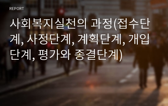 사회복지실천의 과정(접수단계, 사정단계, 계획단계, 개입단계, 평가와 종결단계)