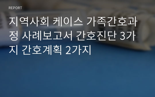 지역사회 케이스 가족간호과정 사례보고서 간호진단 3가지 간호계획 2가지