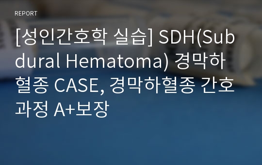 [성인간호학 실습] SDH(Subdural Hematoma) 경막하혈종 CASE, 경막하혈종 간호과정 A+보장