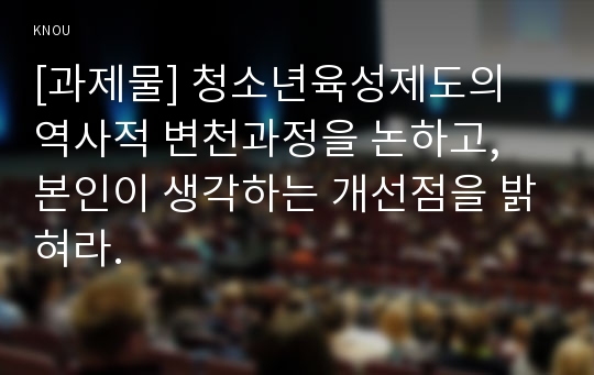 [과제물] 청소년육성제도의 역사적 변천과정을 논하고, 본인이 생각하는 개선점을 밝혀라.