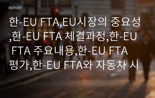 한-EU FTA,EU시장의 중요성,한-EU FTA 체결과정,한-EU FTA 주요내용,한-EU FTA 평가,한-EU FTA와 자동차 시장