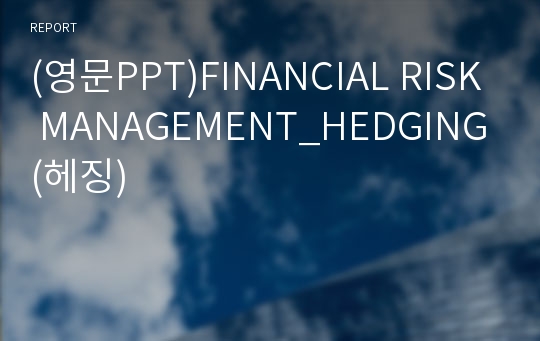 (영문PPT)FINANCIAL RISK MANAGEMENT_HEDGING(헤징)