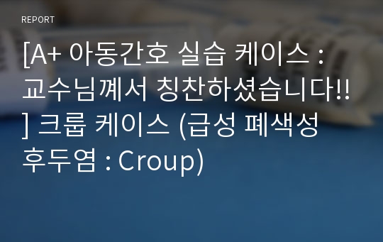 [A+ 아동간호 실습 케이스 : 교수님꼐서 칭찬하셨습니다!!] 크룹 케이스 (급성 폐색성 후두염 : Croup)