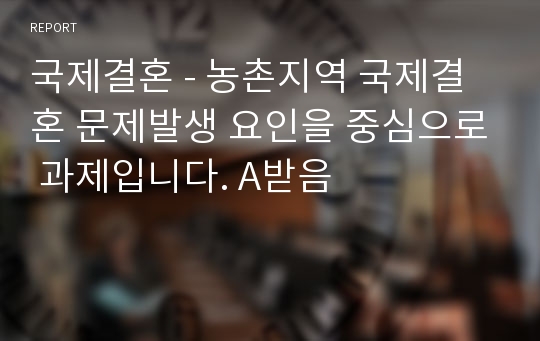 국제결혼 - 농촌지역 국제결혼 문제발생 요인을 중심으로 과제입니다. A받음