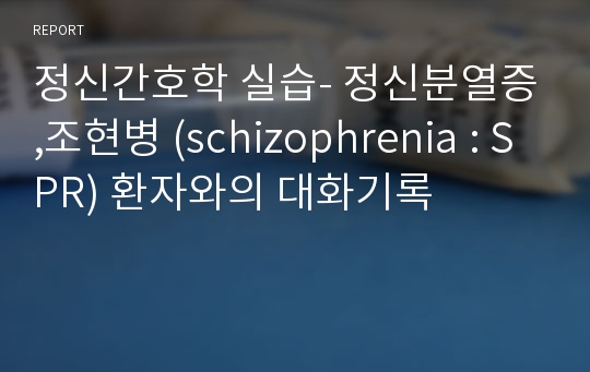 정신간호학 실습- 정신분열증,조현병 (schizophrenia : SPR) 환자와의 대화기록