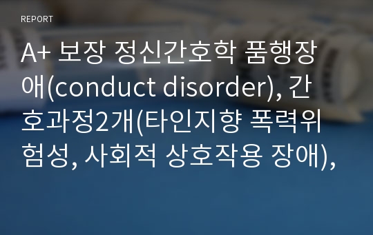 A+ 보장 정신간호학 품행장애(conduct disorder), 간호과정2개(타인지향 폭력위험성, 사회적 상호작용 장애), 간호진단3개