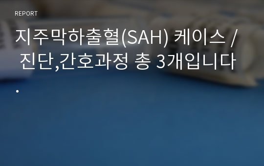 지주막하출혈(SAH) 케이스 / 진단,간호과정 총 3개입니다.