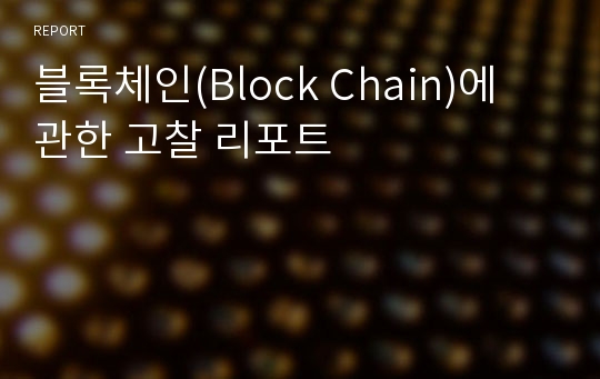 블록체인(Block Chain)에 관한 고찰 리포트