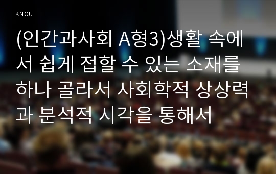 (인간과사회 A형)생활 속에서 쉽게 접할 수 있는 소재를 하나 골라서 사회학적 상상력과 분석적 시각을 통해서