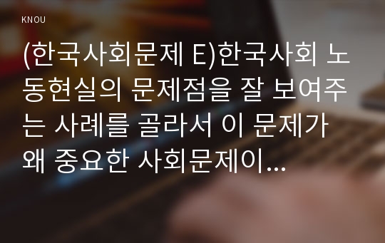 (한국사회문제 E)한국사회 노동현실의 문제점을 잘 보여주는 사례를 골라서 이 문제가 왜 중요한 사회문제이며 해결과정에서는 어떤 원칙이 필요한지에 대해서 구체적인 사례