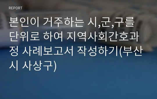 본인이 거주하는 시,군,구를 단위로 하여 지역사회간호과정 사례보고서 작성하기(부산시 사상구)