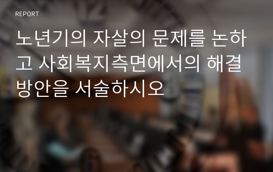 노년기의 자살의 문제를 논하고 사회복지측면에서의 해결방안을 서술하시오