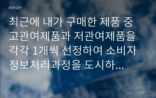 최근에 내가 구매한 제품 중 고관여제품과 저관여제품을 각각 1개씩 선정하여 소비자 정보처리과정을 도시하여 설명