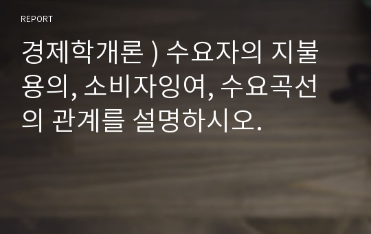 경제학개론 ) 수요자의 지불용의, 소비자잉여, 수요곡선의 관계를 설명하시오.