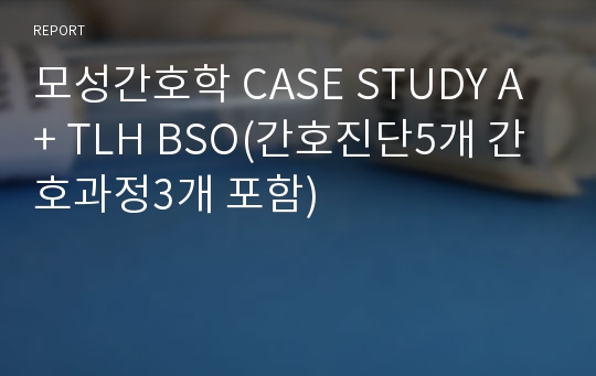 모성간호학 CASE STUDY A+ TLH BSO(간호진단5개 간호과정3개 포함)