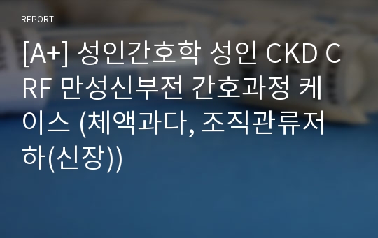 [A+] 성인간호학 성인 CKD CRF 만성신부전 간호과정 케이스 (체액과다, 조직관류저하(신장))