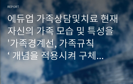 에듀업 가족상담및치료 현재 자신의 가족 모습 및 특성을 &#039;가족경계선, 가족규칙‘ 개념을 적용시켜 구체적으로 분석하시오