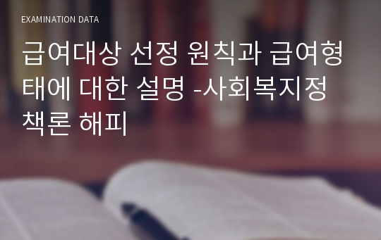 급여대상 선정 원칙과 급여형태에 대한 설명 -사회복지정책론 해피