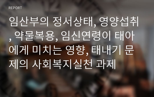 임산부의 정서상태, 영양섭취, 약물복용, 임신연령이 태아에게 미치는 영향, 태내기 문제의 사회복지실천 과제