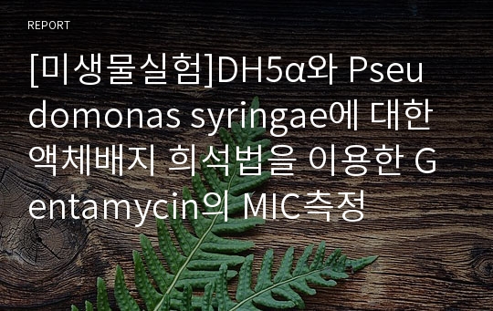 [미생물실험]DH5α와 Pseudomonas syringae에 대한 액체배지 희석법을 이용한 Gentamycin의 MIC측정