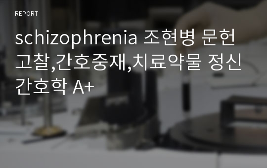 schizophrenia 조현병 문헌고찰,간호중재,치료약물 정신간호학 A+