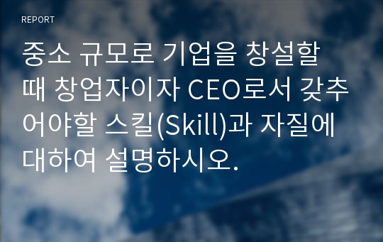 중소 규모로 기업을 창설할 때 창업자이자 CEO로서 갖추어야할 스킬(Skill)과 자질에 대하여 설명하시오.