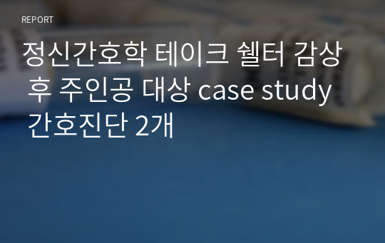 정신간호학 테이크 쉘터 감상 후 주인공 대상 case study 간호진단 2개