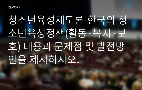청소년육성제도론-한국의 청소년육성정책(활동·복지·보호) 내용과 문제점 및 발전방안을 제시하시오.