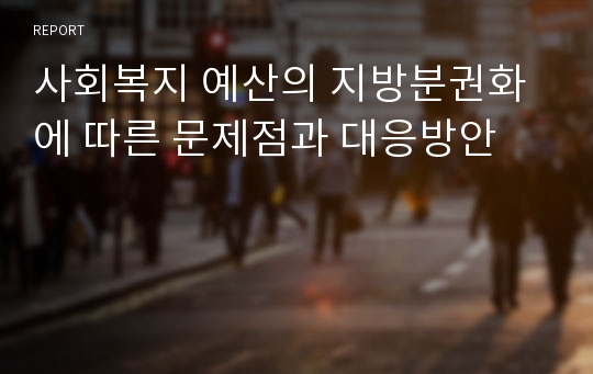 사회복지 예산의 지방분권화에 따른 문제점과 대응방안