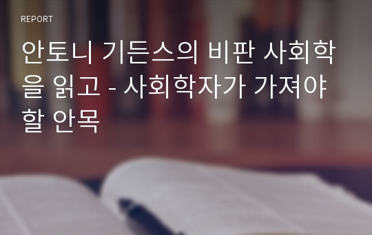 안토니 기든스의 비판 사회학을 읽고 - 사회학자가 가져야 할 안목