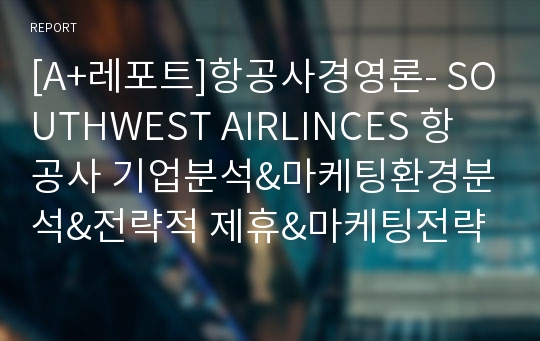 [A+레포트]항공사경영론- SOUTHWEST AIRLINCES 항공사 기업분석&amp;마케팅환경분석&amp;전략적 제휴&amp;마케팅전략 분석&amp;문제점 및 해결방안