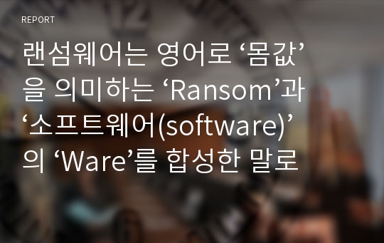 랜섬웨어는 영어로 ‘몸값’을 의미하는 ‘Ransom’과 ‘소프트웨어(software)’의 ‘Ware’를 합성한 말로 해커는 불특정 이용자의 PC에 랜섬웨어 심어 감염시킨 후, 파일을 열어볼 수 없도록 암호화시킨 경우를 말합니다. 해커는 파일 복구의 조건으로 ’비트코인‘을 요구했습니다. 이러한 경우처럼 전자적인 정보관리의 중요성에 대해 살펴